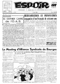 Espoir : Organe de la VIª Union régionale de la C.N.T.F. Num. 31, 5 août 1962