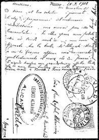 Tarjeta postal de Arturo a Rafael Altamira. Torino, 25 de octubre de 1908