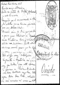 Tarjeta postal de A. Martínez a Rafael Altamira. Ciudad Real, 15 de noviembre de 1908