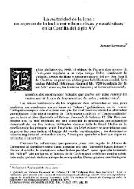 La Autoridad de la letra: un aspecto de la lucha entre humanistas y escolásticos en la Castilla del siglo XV