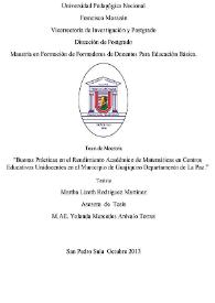 Buenas Prácticas en el Rendimiento Académico de Matemáticas en Centros Educativos Unidocentes en el Municipio de Guajiquiro Departamento de La Paz