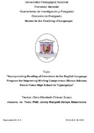 Incorporating Reading of Literature in the English Language Program for Improving Writing Competence: Blanca Adriana Ponce Ponce High School in...