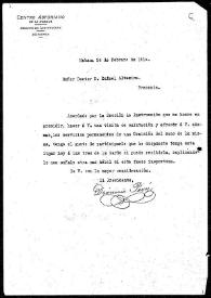 Carta de Dionisio Peón a Rafael Altamira. La Habana, 24 de febrero de 1910