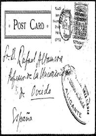 Tarjeta postal de W. Astulton a Rafael Altamira. Oxford