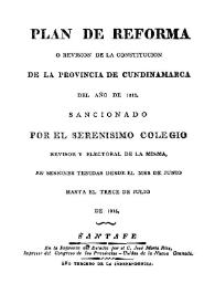 Plan de reforma o revisión de la Constitución de la provincia de Cundinamarca del año de 1812, 1815