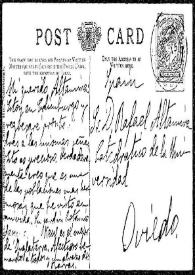 Tarjeta postal de [Francisco de las] Barras a Rafael  Altamira. Edimburgo, 15 de febrero de 1909