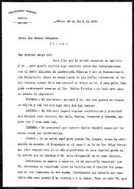 Carta de Telesforo García a Rafael Altamira. México, 29 de abril de 1909