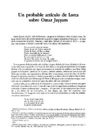 Un probable artículo de Lorca sobre Omar Jayyam