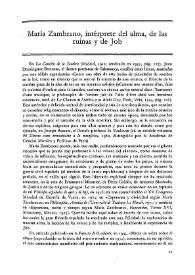 María Zambrano, intérprete del alma, de las ruinas y de Job