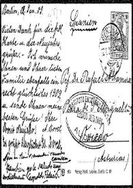 Tarjeta postal de A. Borel y Leopoldo Palacios a Rafael Altamira. Berlín, 12 de junio de 1909