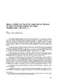 Risala sobre los palacios abbadíes de Sevilla de Abu Yafar Ibn Ahmad de Denia: traducción y estudio