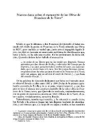 Nuevos datos sobre el manuscrito de las 'Obras' de Francisco de la Torre