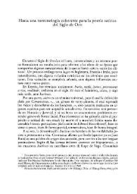 Hacia una terminología coherente para la poesía satírica del Siglo de Oro