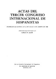 Actas del III Congreso de la Asociación Internacional de Hispanistas : celebrado en México D.F. del 26-31 de agosto 1968