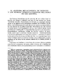 El 'patrón' renacentista de Horacio y los tópicos teórico-literarios del Siglo de Oro español 
