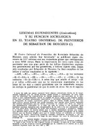 Lexemas dependientes (diminutivos) y su función sociológica en el 'Teatro Universal de Proverbios' de Sebastián de Horozco 