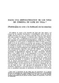 Hacia una sistematización de los tipos de comedia de Lope de Vega 