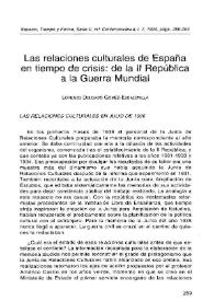 Las relaciones culturales de España en tiempo de crisis: de la II República a la Guerra Mundial