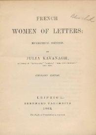 French women of letters : biographical sketches