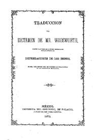 Traducción del dictamen de Mr. Wadsworth sobre las reclamaciones mexicanas..