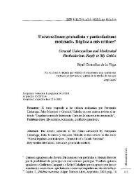 Universalismo generalista y particularismo moderado. Réplica a mis críticos