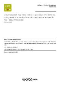 'Queréis saber, muy noble señora': jeux de pouvoir dans les prologues des trois traités d'éducation destinés aux femmes (fin XVe - début XVIe siècle)