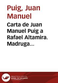 Carta de Juan Manuel Puig a Rafael Altamira. Madruga (Cuba), 2 de marzo de 1910
