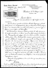 Carta de A. Sela a Rafael Altamira. Bordeaux, 27 de mayo de 1910
