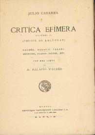 Crítica efímera. Tomo II (Índice de lecturas)