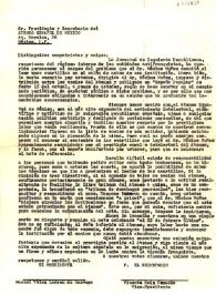 Carta de Manuel Vélez Ladrón de Guevara y Vicente Ruiz Penadés al Presidente del Ateneo Español de México