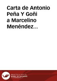 Carta de Antonio Peña Y Goñi a Marcelino Menéndez Pelayo. 15 junio 1886