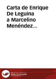 Carta de Enrique De Leguina a Marcelino Menéndez Pelayo. Greda, 27 julio 1888?