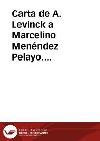 Carta de A. Levinck a Marcelino Menéndez Pelayo. Paris, 1 novembre 1890