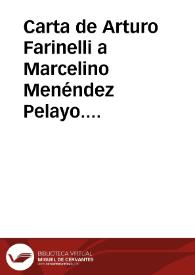 Carta de Arturo Farinelli a Marcelino Menéndez Pelayo. Torino, 31 gennaio 1909