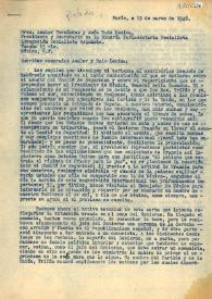 Carta de Fernando de los Ríos y Trifón Gómez a la Minoría Parlamentaria Socialista, Agrupación Socialista Española. París, 19 de marzo 1946
