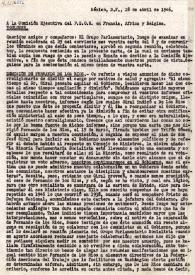 Carta del Grupo Parlamentario Socialista a la Comisión Ejecutiva del PSOE en Francia, África y Bélgica. México D. F. 28 de abril de 1946