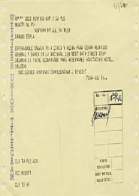 Cable de Julien Benedet a Carlos Esplá. New York, 14 de julio de 1952