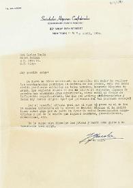 Carta de J. G. Malo a Carlos Esplá. Nueva York, 2 de abril de 1954