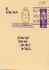 Tarjeta de Manuel Dorado y José Asensio a Carlos Esplá. Nueva York, 27 de mayo de 1959