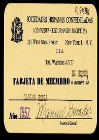 Tarjetas de miembro de las Sociedades Hispanas Confederadas y del Hispanic Institute de Carlos Esplá