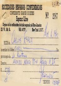 Recibo de Carlos Esplá de las Sociedades Hispanas Confederadas. Nueva York, 6 de noviembre de 1960