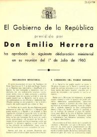 Declaración ministerial del Gobierno del General Don Emilio Herrera. París, 1º de Julio de 1960