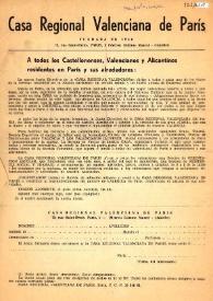 Convocatoria de la Casa Regional Valenciana de París: 'A todos los castellonenses, valencianos y alicantinos residentes en París y sus...