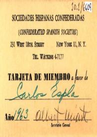 Carnet de socio de las Sociedades Hispanas Confederadas