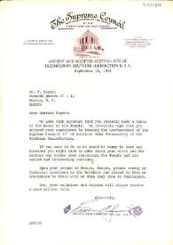 Carta de The Supreme Council of the Thirty-Third and Last Degree a Carlos Esplá ofreciéndole una invitación. México, 11 de Septiembre de 1961