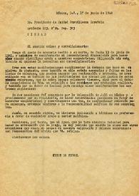 Carta de Jesús de Miguel al Presidente de Unidad Republicana Española. México, D.F., 17 de junio de 1942