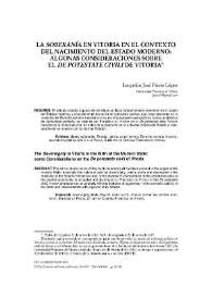 'La soberanía' en Vitoria en el contexto del nacimiento del Estado moderno: algunas consideraciones sobre el 'De potestate civili' de Vitoria