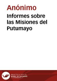 Informes sobre las Misiones del Putumayo