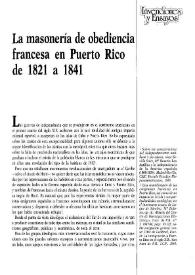 La masonería de obediencia francesa en Puerto Rico de 1821 a 1841