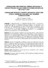 Liberalismo sin libertad: unidad religiosa y orden público en las Constituciones de 1812 y 1837 